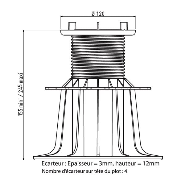 JOUPLAST - Plot autonivelant 155-245mm Jouplast - Terrasse dalle Carton de 40 plots - large