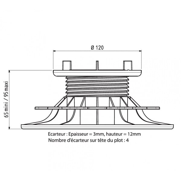JOUPLAST - Plot autonivelant 65-95mm Jouplast - Terrasse dalle Carton de 60 plots - large