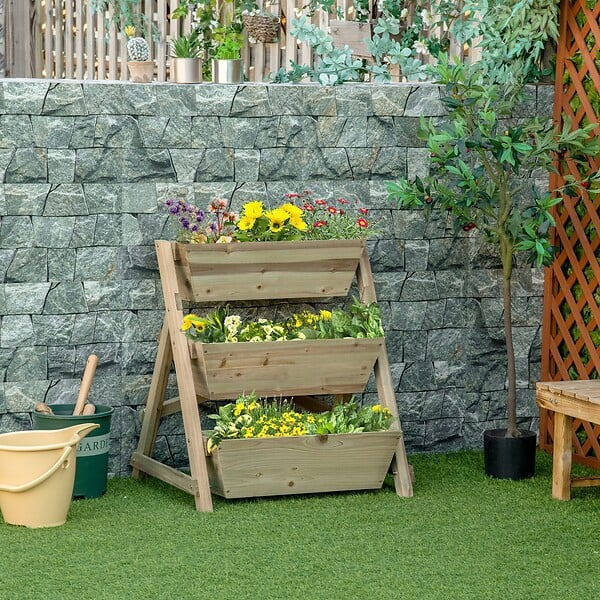 OUTSUNNY - Jardinière sur pieds carré potager 3 étages dim. 71L x 61l x 77H cm inserts d'irrigation feutre de drainage bois sapin autoclave - large