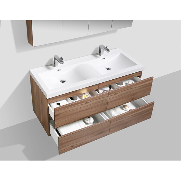 STANO - Meuble salle de bain design double vasque SIENA largeur 144 cm noyer - large