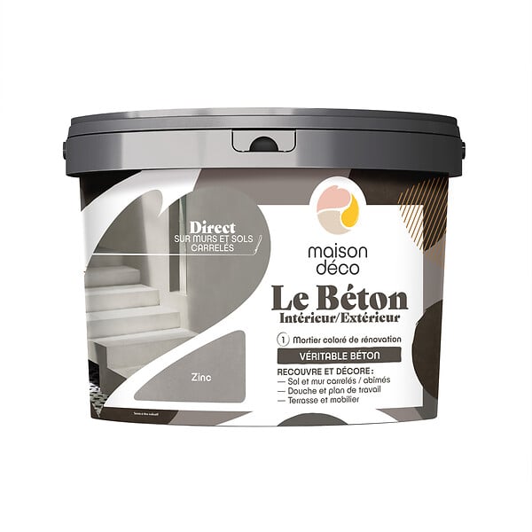 MAISON DECO - Enduit décoratif Le béton Zinc - Gris - Intérieur-Extérieur - 5kg - large