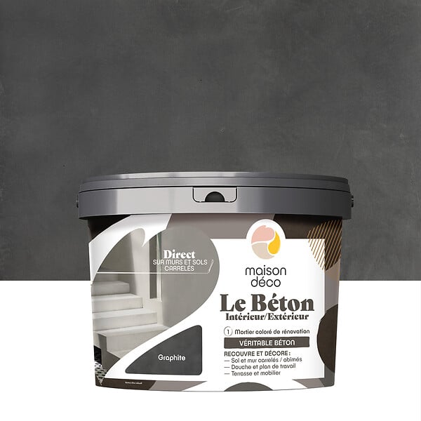 MAISON DECO - Enduit décoratif Le béton Graphite - Gris - Intérieur-Extérieur - 5kg - large