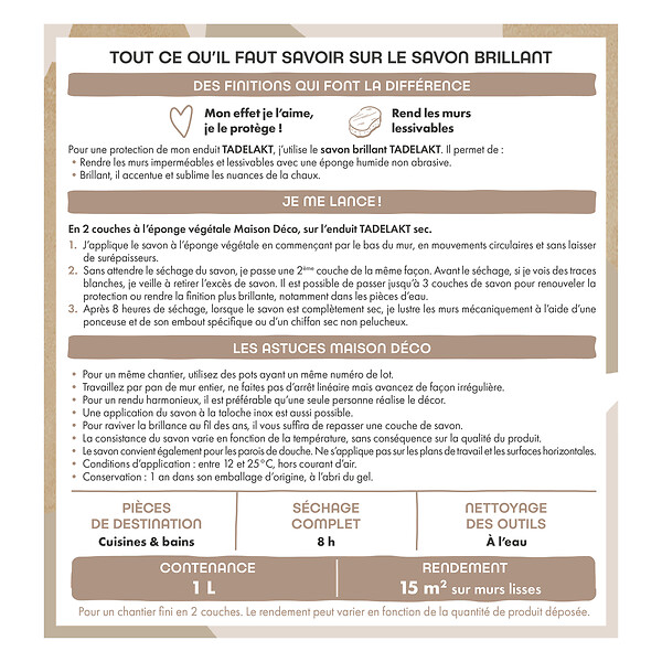 MAISON DECO - Tadelakt savon brillant - Finition imperméabilisante - 1L - large