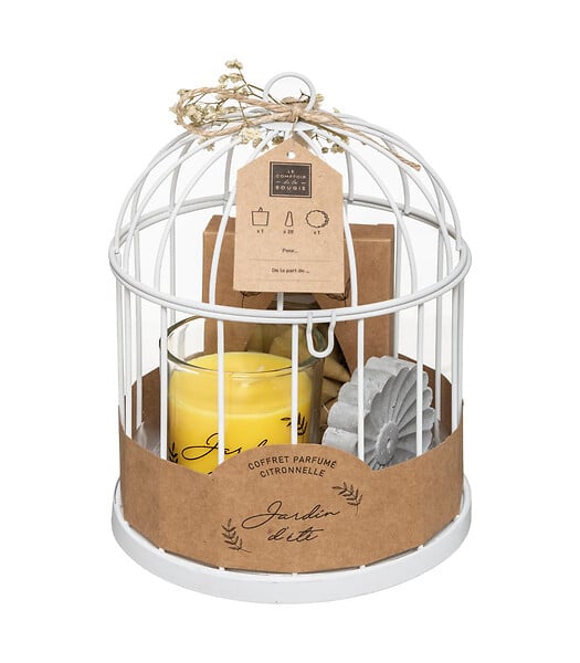 ATMOSPHERA - Coffret Citronnelle Cage en métal Bougie parfumée citronnelle et 20 Cônes d'encens avec support - large
