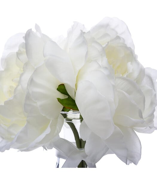 ATMOSPHERA - Composition florale artificielle 3 Pivoines blanches Vase en verre H 27 cm - large