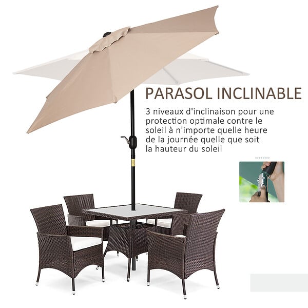 OUTSUNNY - Parasol hexagonal inclinable dim. Ø 2,3 x 2,16H m métal polyester haute densité beige - large