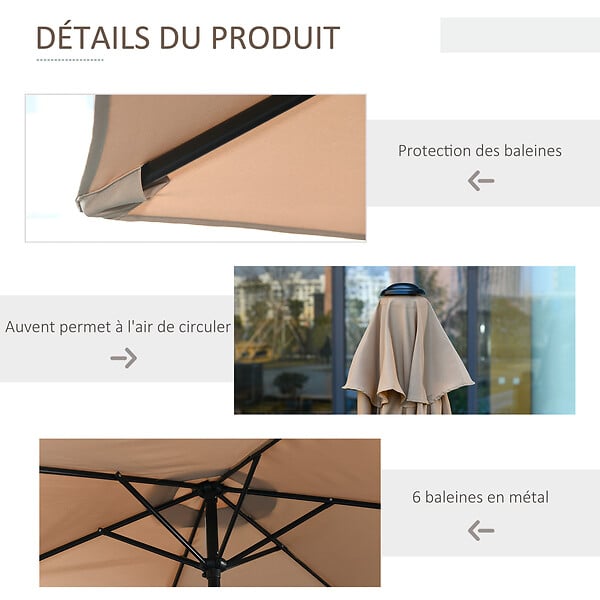 OUTSUNNY - Parasol hexagonal inclinable dim. Ø 2,3 x 2,16H m métal polyester haute densité beige - large