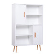 HOMCOM - Bibliothèque scandinave 4 niches + 2 placards avec étagère dim. 80L x 24l x 123H cm pieds effilés inclinés bois massif panneaux particules blanc - vignette