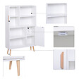 HOMCOM - Bibliothèque scandinave 4 niches + 2 placards avec étagère dim. 80L x 24l x 123H cm pieds effilés inclinés bois massif panneaux particules blanc - vignette
