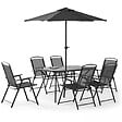 OVIALA - Salon de jardin table et 6 chaises pliantes avec parasol central - Bormes - vignette