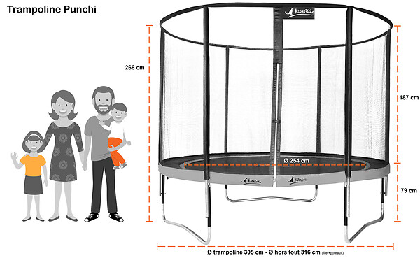 KANGUI - Trampoline Ø 300cm + filet de sécurité + échelle + kit ancrage - PUNCHI 300 Vert - large