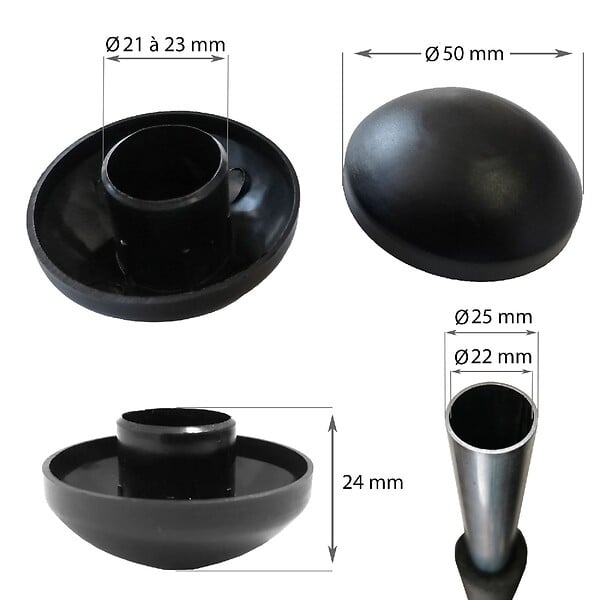 KANGUI - KANGUI Lot de 8 capuchons de poteaux noir 25mm pour trampoline - large