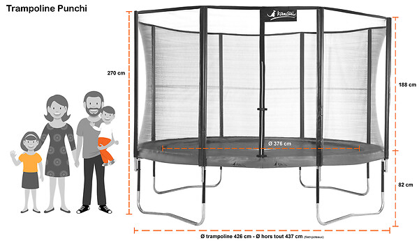 KANGUI - Trampoline Ø 430cm + filet de sécurité + échelle + bâche - PUNCHI 430 Vert - large