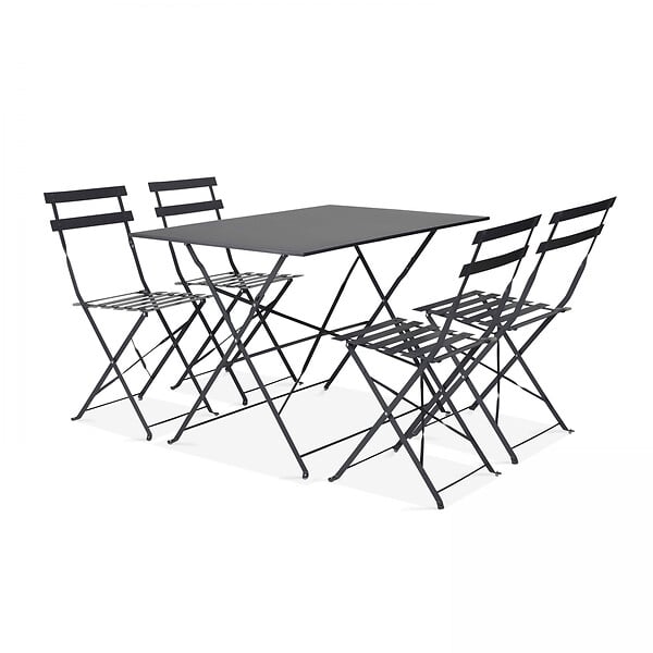 OVIALA - Table de jardin bistrot et 4 chaises pliantes en acier gris - large