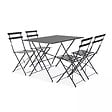 OVIALA - Table de jardin bistrot et 4 chaises pliantes en acier gris - Rome - vignette
