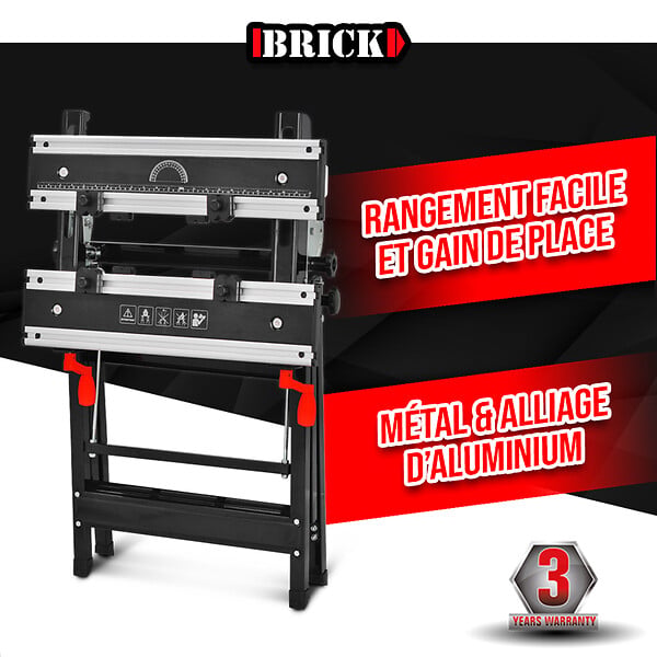 BRICK - Etabli télescopique métallique 60 x 58 x 77cm - Charge max 100kg - large