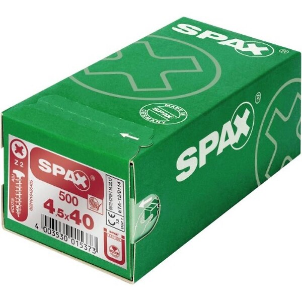 SPAX - Vis à bois aggloméré tête ronde emp Pozidriv acier zingué blanc entièrement filetées Ø 4,5 mm, L 35 mm, boîte 500 Pi - large