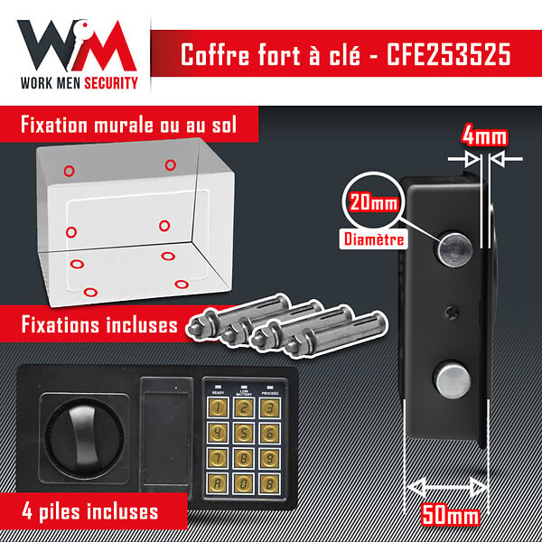 ELEM TECHNIC - Coffre fort électronique 25x35x25cm - Work Men - large