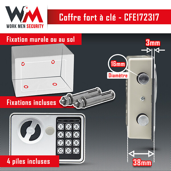 WORK MEN - Coffre fort électronique 23x17x17cm - Work Men - large