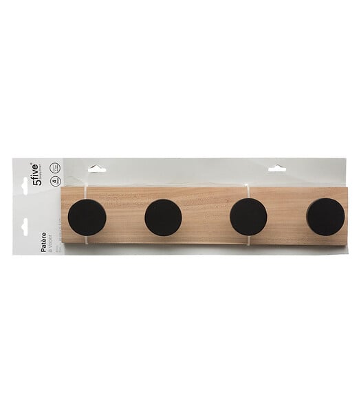 5 FIVE SIMPLY SMART - Patère en Bois 4 Têtes Noires L 40 cm - large