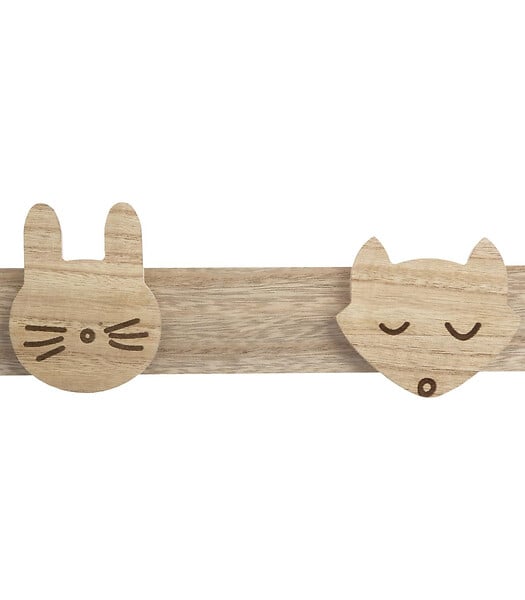 ATMOSPHERA - Patère Enfant en Bois 4 Crochets Animaux sauvages - large