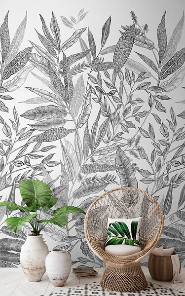 GRANDECO - Papier peint digital intissé Branca All Over - Noir et blanc - large