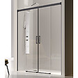 KASSANDRA - Paroi de douche 2 verres fixes + 2 portes coulissantes GLASÉ profil noir mat 140 cm - vignette