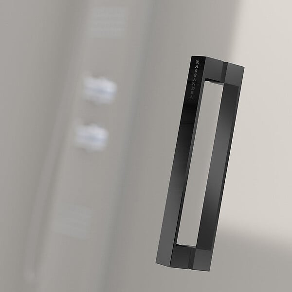 KASSANDRA - Paroi de douche 2 verres fixes + 2 portes coulissantes GLASÉ profil noir mat 140 cm - large