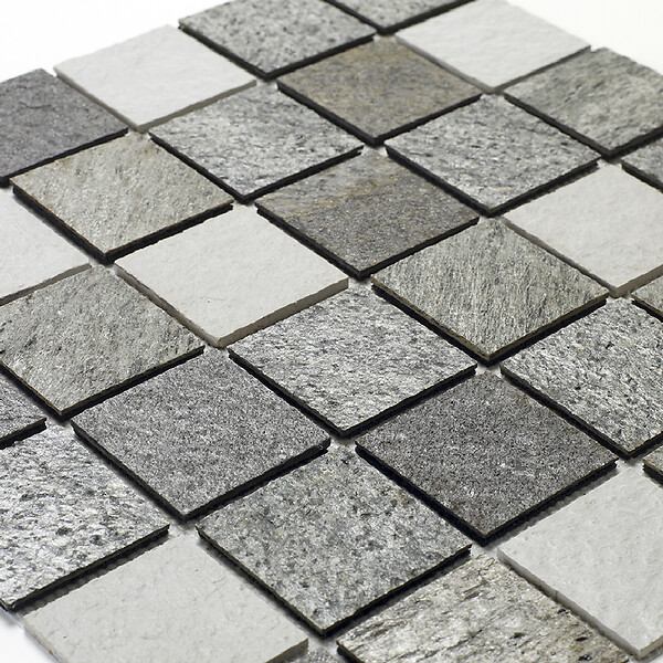 U-TILE - Mosaïque mixte résine & pierre 30 x 30 cm - carreau 5 x 5 cm mixte pierre et résine blanche - large