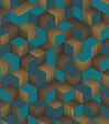 RASCH - Papier peint expansé - Cubes striés bleu paon - 10,05x53cm - vignette