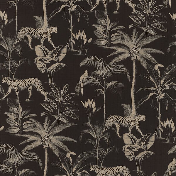 RASCH - Papier peint RASCH vinyle grainé sur intissé motif savane noir dore - large