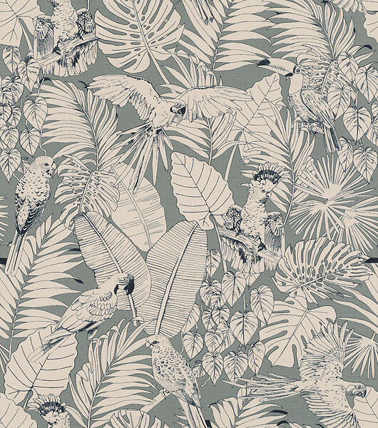 RASCH - Papier peint vinyle intissé Serre tropicale - Vert sauge - large