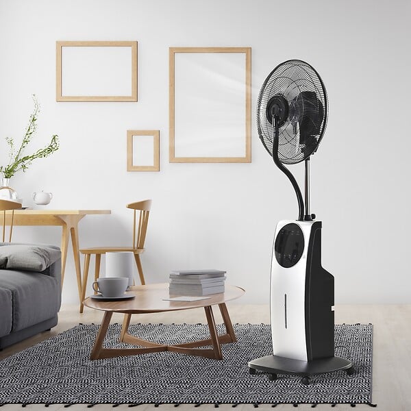 HOMCOM - HOMCOM Ventilateur brumisateur sur roulettes - oscillant silencieux 90 W avec télécommande - minuterie 3 modes 3 vitesses Ø 44,5 x 135H cm gris noir - large