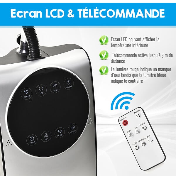 HOMCOM - HOMCOM Ventilateur brumisateur sur roulettes - oscillant silencieux 90 W avec télécommande - minuterie 3 modes 3 vitesses Ø 44,5 x 135H cm gris noir - large