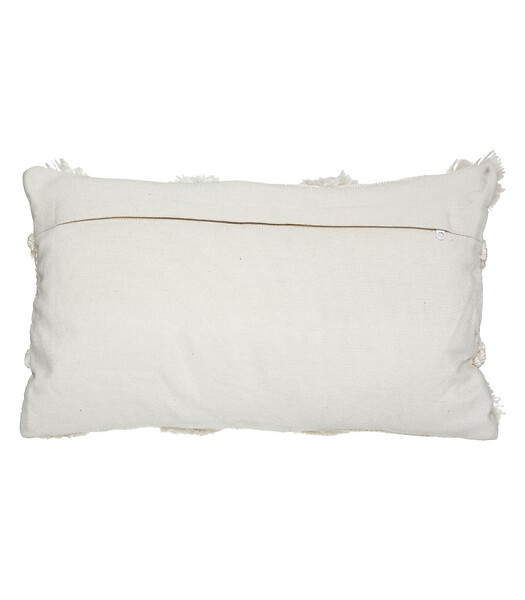 ATMOSPHERA - Coussin déhoussable Ivoire & Pompons Gris ardoise 30 x 50 cm - large