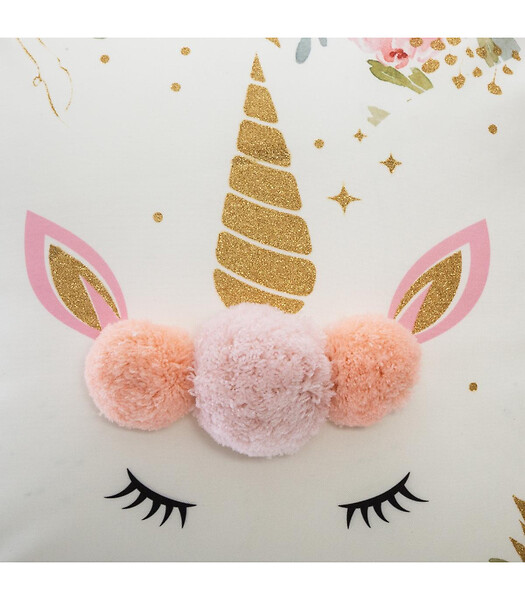 ATMOSPHERA - Coussin décoratif déhoussable Licorne avec Pompons et paillettes 40 x 40 cm - large