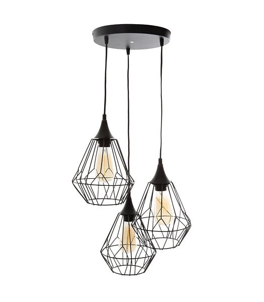ATMOSPHERA - Luminaire Lustre 3 Suspensions en Métal filaire Noir - large