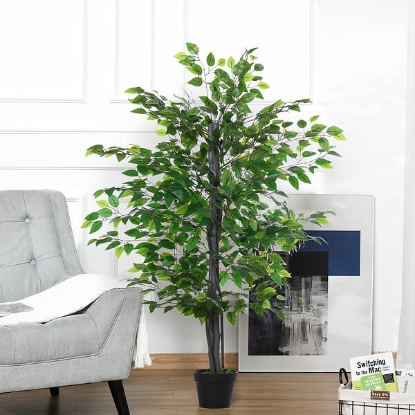 OUTSUNNY - Arbre artificiel plante artificiel banyan hauteur 1,45 m tronc branches liane lichen feuilles grand réalisme pot inclus - large