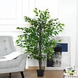 OUTSUNNY - Arbre artificiel plante artificiel banyan hauteur 1,45 m tronc branches liane lichen feuilles grand réalisme pot inclus - vignette