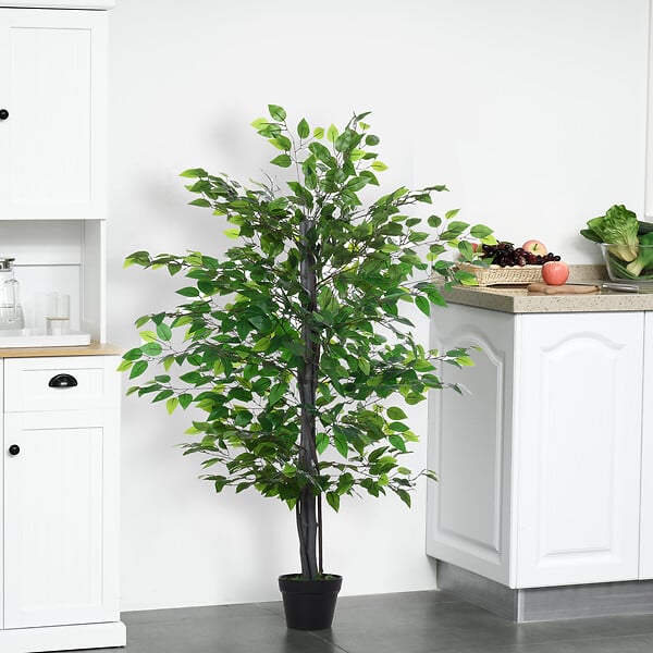 OUTSUNNY - Arbre artificiel plante artificiel banyan hauteur 1,45 m tronc branches liane lichen feuilles grand réalisme pot inclus - large