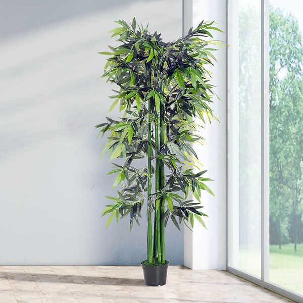 OUTSUNNY - Bambou artificiel XXL 1,80H m 1105 feuilles denses réalistes pot inclus noir vert - large