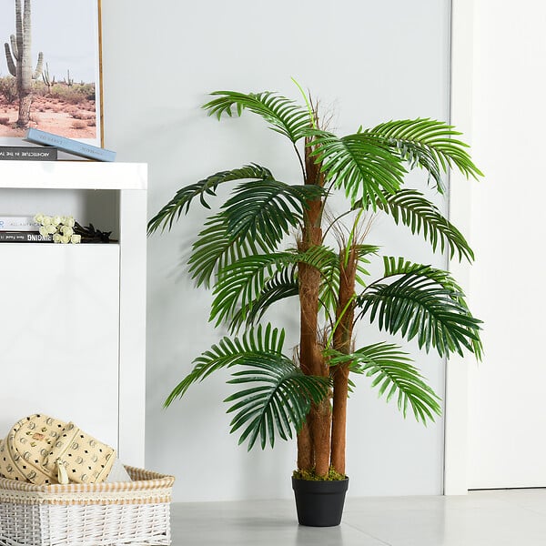 OUTSUNNY - Palmier artificiel hauteur 1,2 m arbre artificiel tronc branches lichen feuilles grand réalisme pot inclus - large
