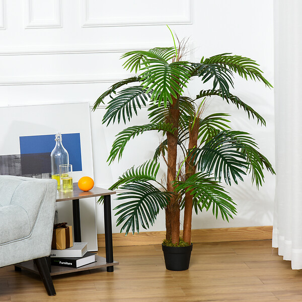 OUTSUNNY - Palmier artificiel hauteur 1,2 m arbre artificiel tronc branches lichen feuilles grand réalisme pot inclus - large