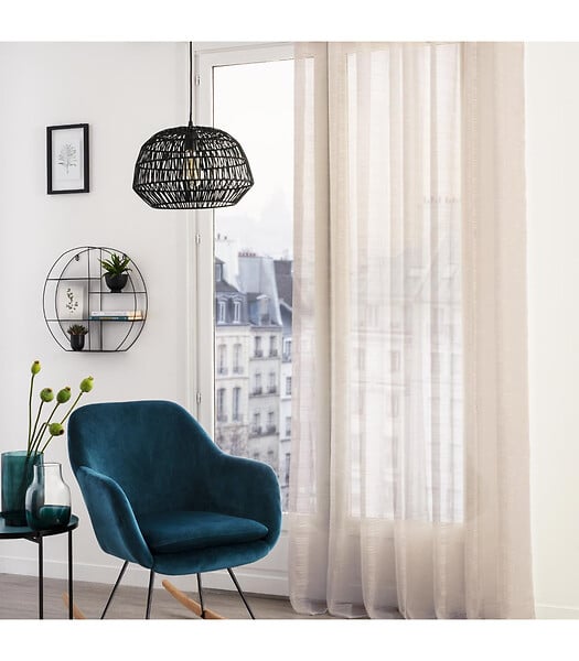 ATMOSPHERA - Voilage à œillets Beige Lin tissage à rayures 140 x 240 cm - large