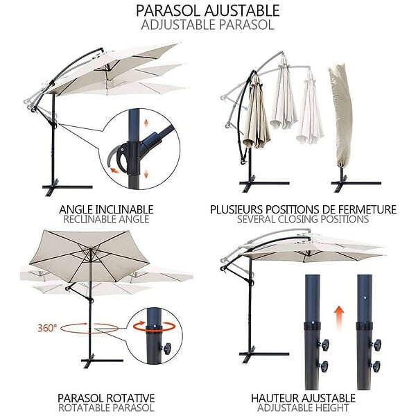 VOUNOT - Parasol deporte 3M avec housse de protection Beige - large