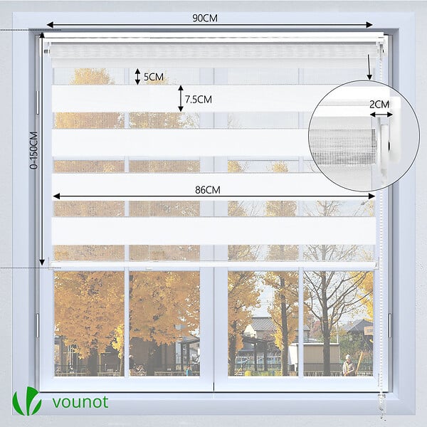 VOUNOT - Store enrouleur jour nuit double 90x150cm Blanc - large
