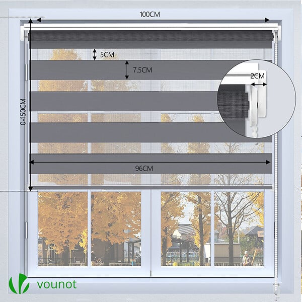VOUNOT - Store enrouleur jour nuit double 100x150cm Gris - large