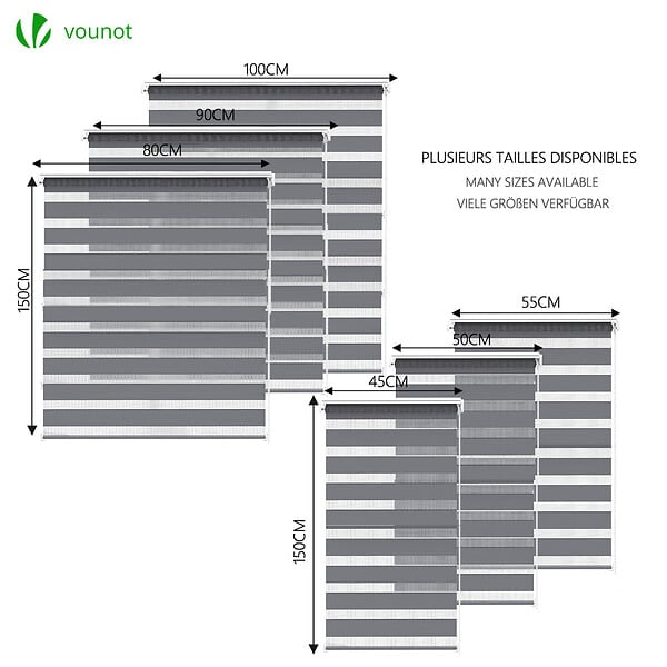 VOUNOT - Store enrouleur jour nuit double 100x150cm Gris - large