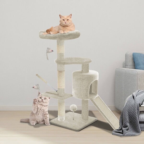 VOUNOT - Arbre à Chat 112cm avec Griffoir Plateforme Niche L Beige - large