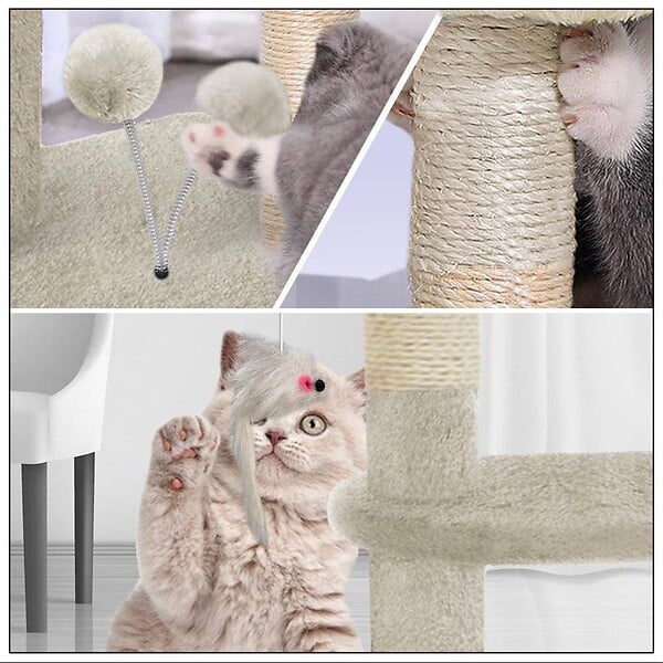 VOUNOT - Arbre à Chat 112cm avec Griffoir Plateforme Niche L Beige - large